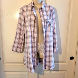 Victoria's Secret long plaid button up top